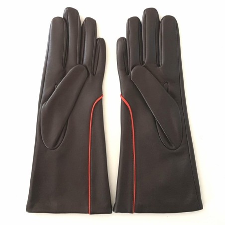 Gants en Cuir d'Agneau Marron Orange Aïna Doublés Soie.