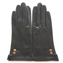 Gants en Cuir d'Agneau Noir Sable Clémentine Doublure en Soie.