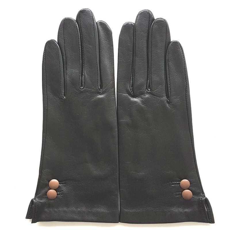 Gants en Cuir d'Agneau Noir Sable Clémentine Doublure en Soie.