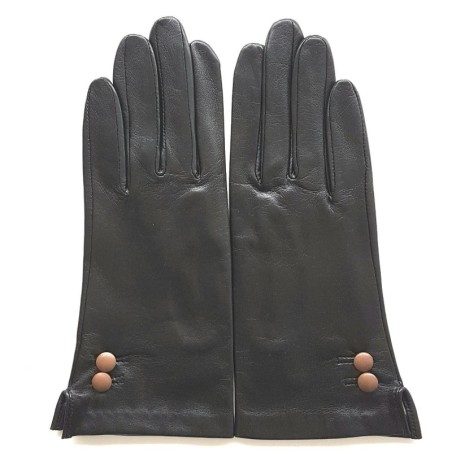 Gants en Cuir d'Agneau Noir Sable Clémentine Doublure en Soie.