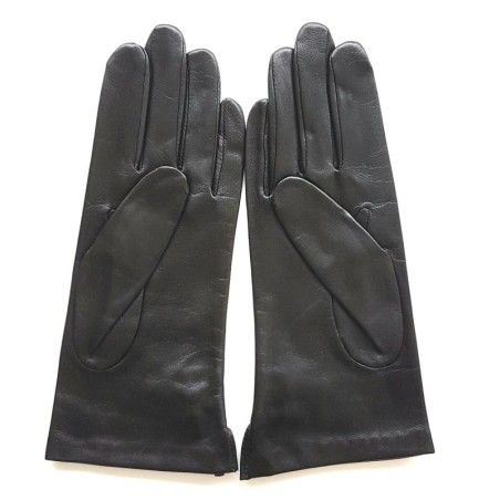 Gants en Cuir d'Agneau Noir Sable Clémentine Doublure en Soie.