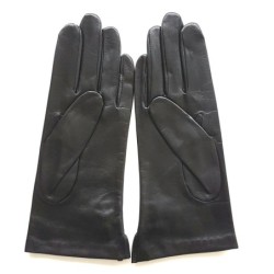Gants en Cuir d'Agneau Noir Sable Clémentine Doublure en Soie.
