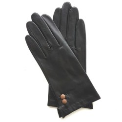 Gants en Cuir d'Agneau Noir Sable Clémentine Doublure en Soie.