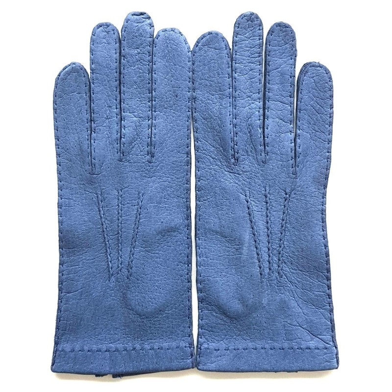 Gants en Cuir de Pécari Bleu Patt Non Doublés.