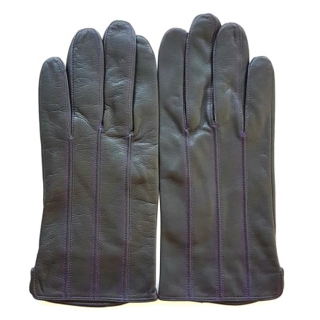 Gants en Cuir d'Agneau Gris Foncé Améthyste Georges Doublure Soie.