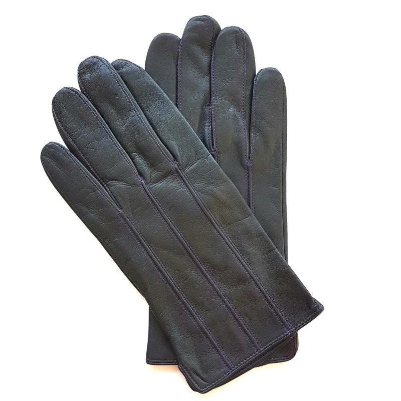 Gants en Cuir d'Agneau Gris Foncé Améthyste Georges Doublure Soie.