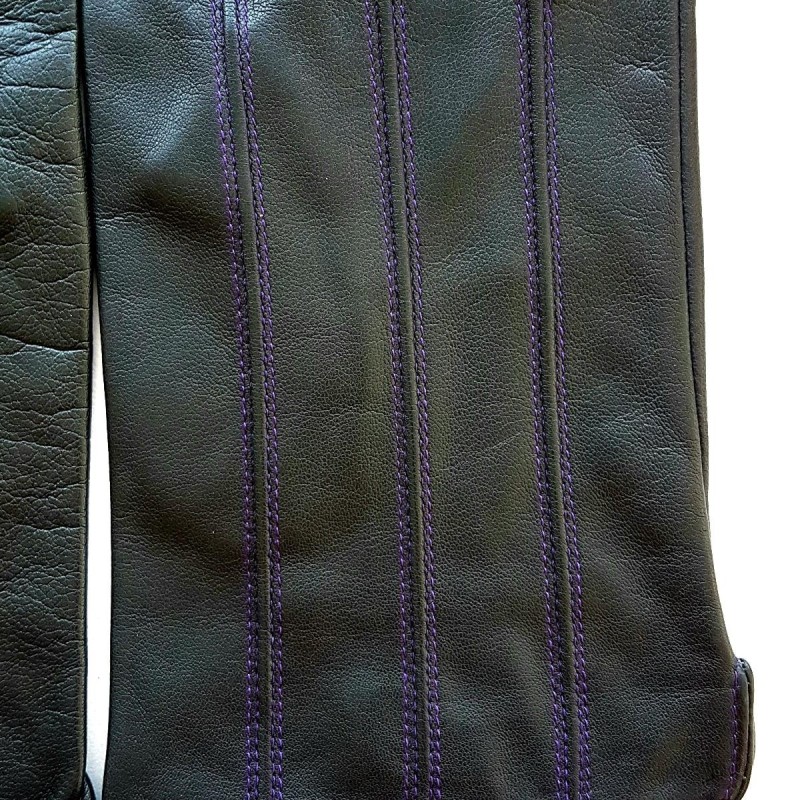 Gants en Cuir d'Agneau Gris Foncé Améthyste Georges Doublure Soie.