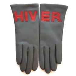 Gants en Cuir dAgneau Gris, Rouge Hiver Doublés Cachemire.