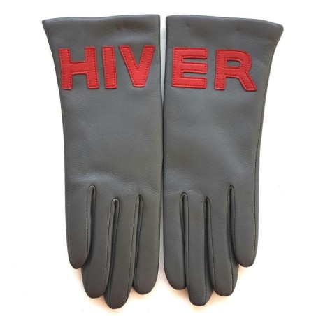 Gants en Cuir dAgneau Gris, Rouge Hiver Doublés Cachemire.