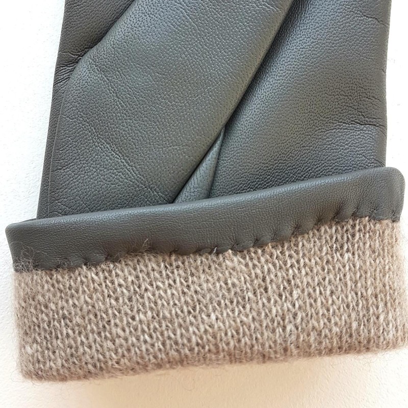 Gants en Cuir dAgneau Gris, Rouge Hiver Doublés Cachemire.