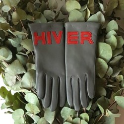 Gants en Cuir dAgneau Gris, Rouge Hiver Doublés Cachemire.