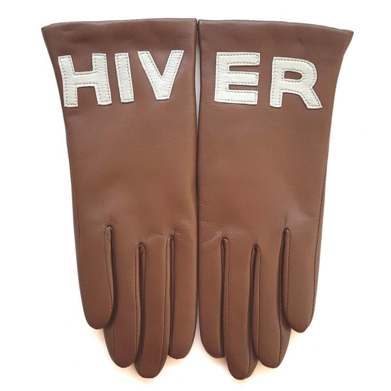 Gants en Cuir d'Agneau Marron, Gris Hiver Doublés Cachemire.