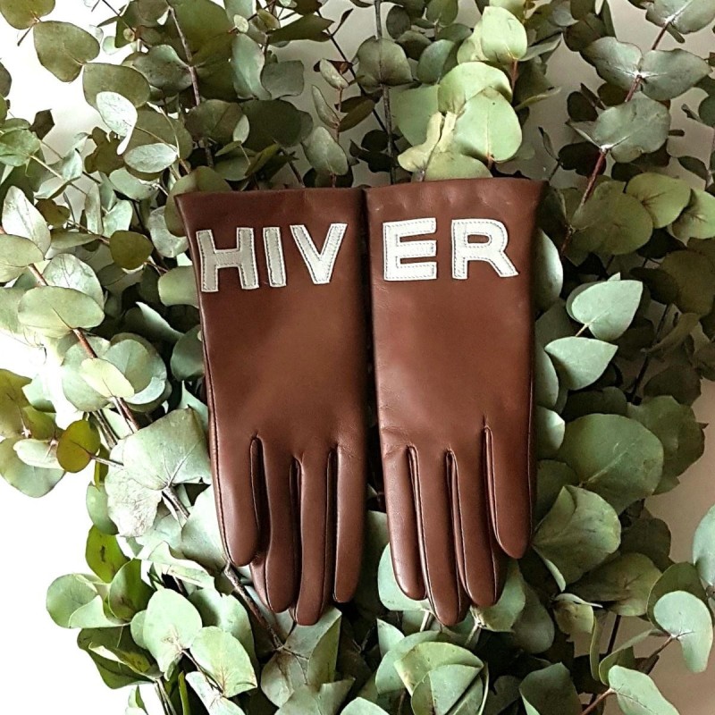 Gants en Cuir d'Agneau Marron, Gris Hiver Doublés Cachemire.