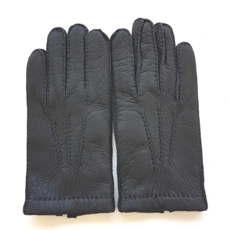 Gants en Cuir de Pécari Noir Paul Doublure Cachemire.