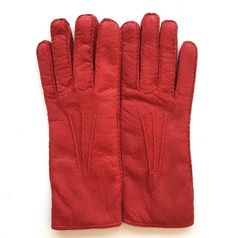 Gants en Cuir de Pécari Rouge Léonie Doublure en Alpaga.