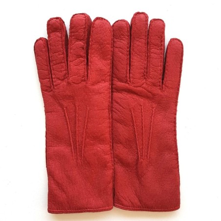 Gants en Cuir de Pécari Rouge Léonie Doublure en Alpaga.
