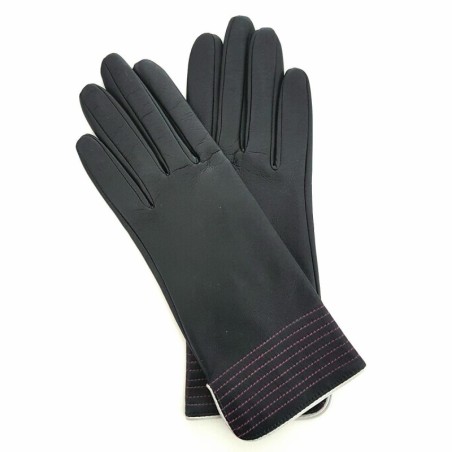 Gants en Cuir d'Agneau Noir Gris Hot Pink Doublés Soie.