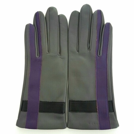 Gants Cuir d'Agneau Charcoal Noir Améthyste Géométria Doublés soie.