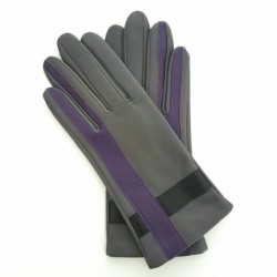 Gants Cuir d'Agneau Charcoal Noir Améthyste Géométria Doublés soie.