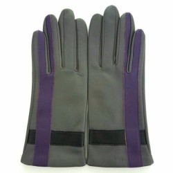 Gants Cuir d'Agneau Charcoal Noir Améthyste Géométria Doublés soie.