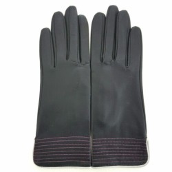 Gants en Cuir d'Agneau Noir Gris Hot Pink Doublés Soie.