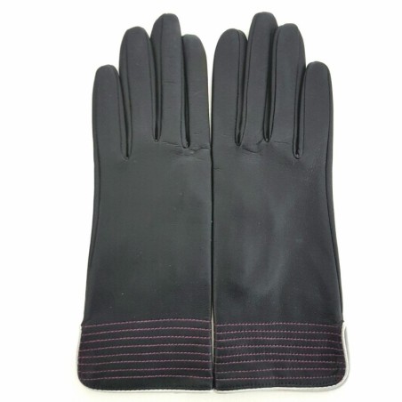 Gants en Cuir d'Agneau Noir Gris Hot Pink Doublés Soie.