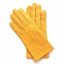 Gants en Cuir d'Agneau jaune Capucine doublé soie.