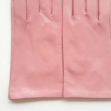 Gants en Cuir d'Agneau Rose Capucine Doublure Soie.