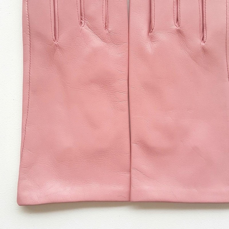 Gants en Cuir d'Agneau Rose Capucine Doublure Soie.