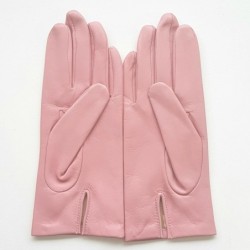Gants en Cuir d'Agneau Rose Capucine Doublure Soie.