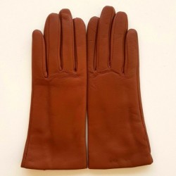 Gants en Cuir d'Agneau Cognac Capucine Doublés Cachemire.
