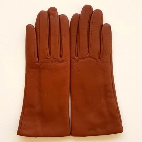 Gants en Cuir d'Agneau Cognac Capucine Doublés Cachemire.