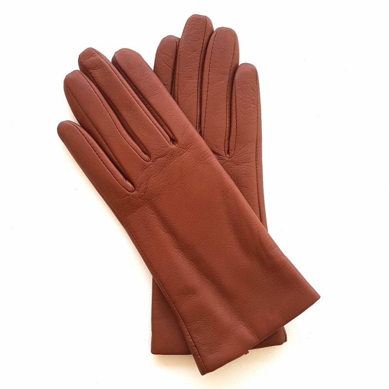 Gants en Cuir d'Agneau Cognac Capucine Doublés Cachemire.