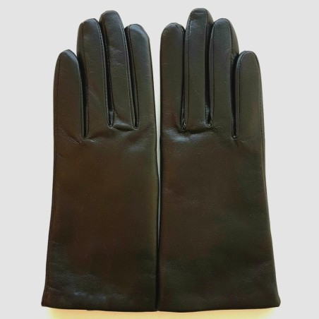 Gants en Cuir d'Agneau Noir Capucine Doublé Cachemire.
