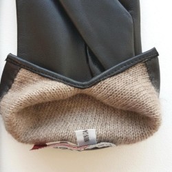 Gants en Cuir d'Agneau Noir Capucine Doublé Cachemire.