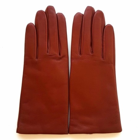 Gants en Cuir d'Agneau Chesnut Capucine Doublés Soie..