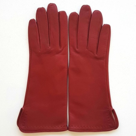 Gants en Cuir d'Agneau Bordeaux Violette Doublés Soie.