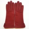 Gants en Cuir d'Agneau Bordeaux Violette Doublés Soie.