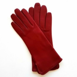Gants en Cuir d'Agneau Bordeaux Violette Doublés Soie.