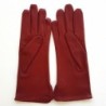 Gants en Cuir d'Agneau Bordeaux Violette Doublés Soie.