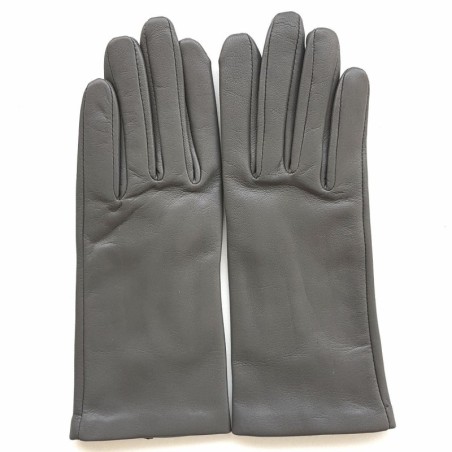 Gants en Cuir d'Agneau Gris Capucine Doublés Soie.