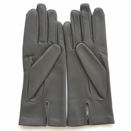 Gants en Cuir d'Agneau Gris Capucine Doublés Soie.