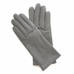Gants en Cuir d'Agneau Gris Capucine Doublés Soie.