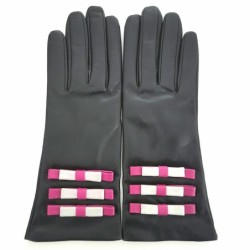 Gants en Cuir d'Agneau Noir Hot Pink Gris Ombeline Doublés Soie.
