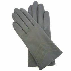 Gants en Cuir d'Agneau Charcoal Luciole Points Doublés Soie.