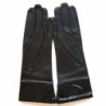 Gants en Cuir d'Agneau, Cuir Vernis Noir Twigy Doublés Soie.