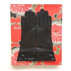 Gants en Cuir d'Agneau, Cuir Vernis Noir Twigy Doublés Soie.