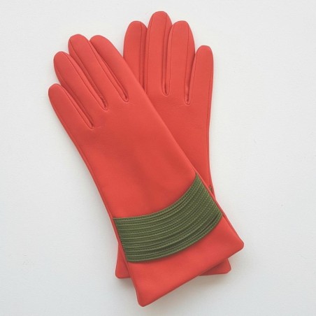 Gants en Cuir d'Agneau Capucine Kaki Athéna Doublés Soie.