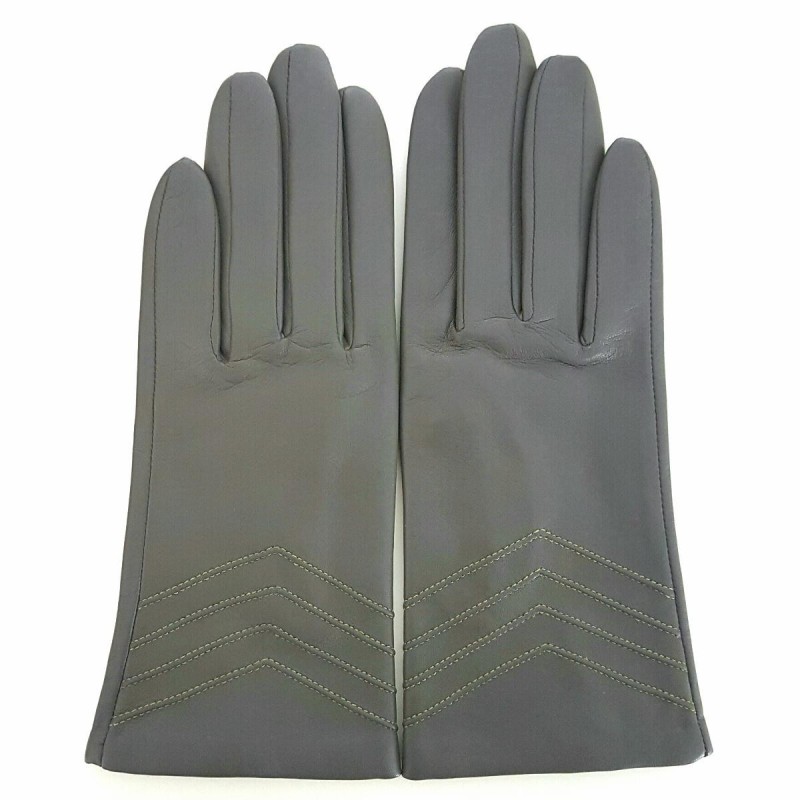 Gants en Cuir d'Agneau Charcoal Luciole Points Doublés Soie.