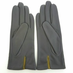 Gants en Cuir d'Agneau Charcoal Luciole Points Doublés Soie.